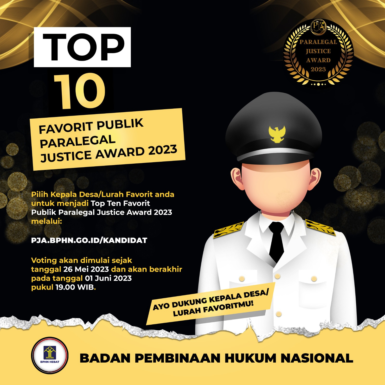 Voting TOP 10 Favorit Publik Paralegal Justice Award 2023 Badan